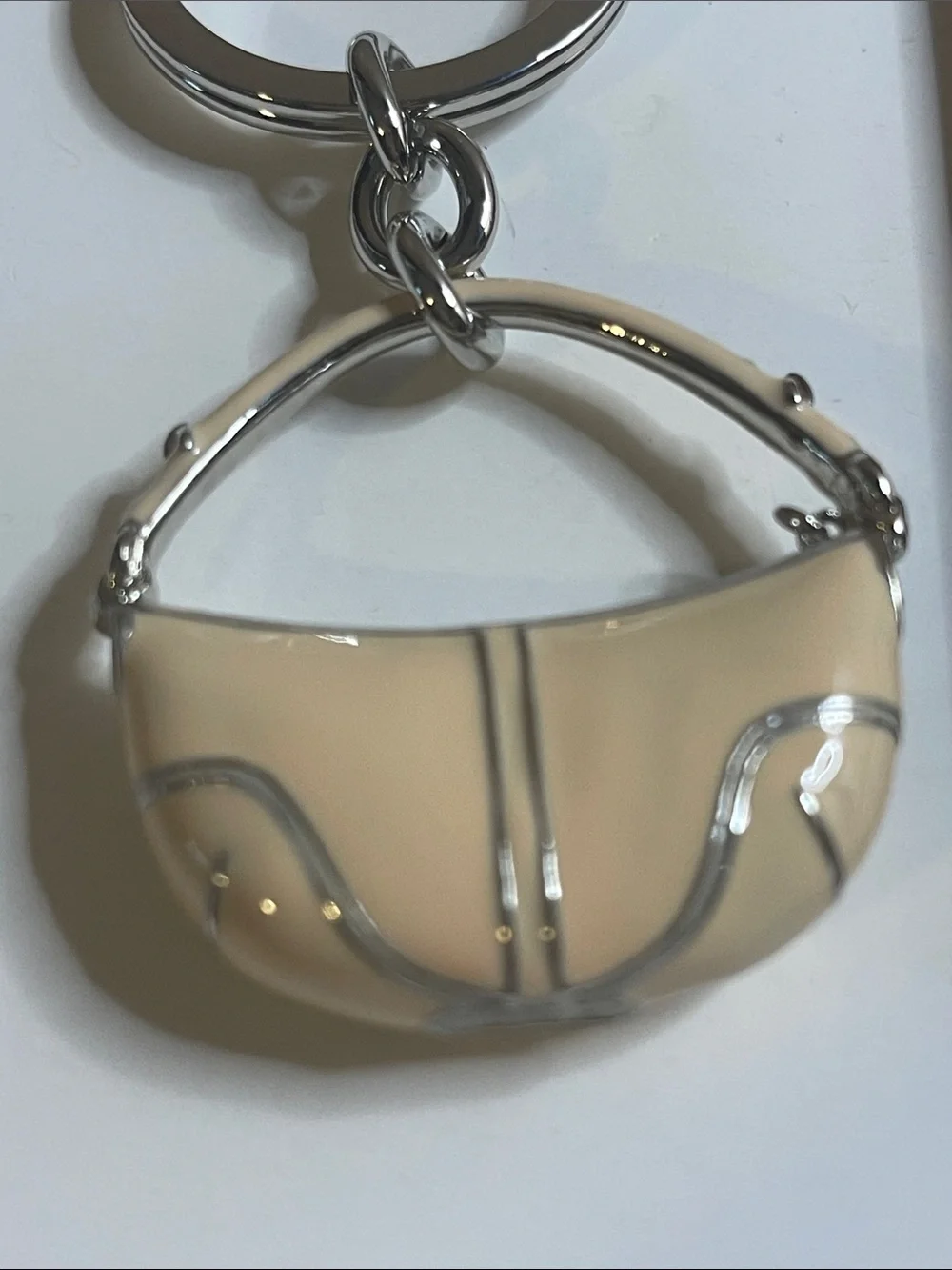 Coach Beige Enamel Handbag Keychain and Coach Pen